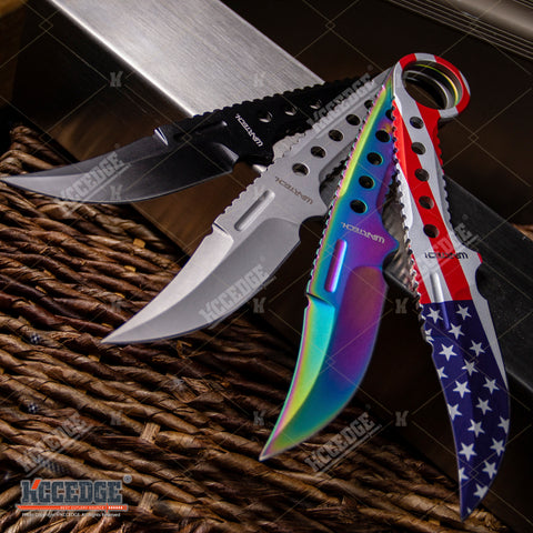 Tactical Neck Knife Rite Edge 7.5 Overall Rainbow Blade Karambit Black +  Sheath