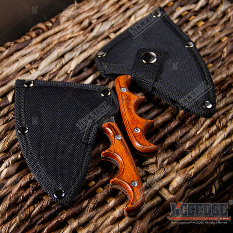 4.75" TACTICAL FIXED BLADE KNIFE FULL TANG CAMPING KNIFE OUTDOOR AXE w/ WOOD HANDLE