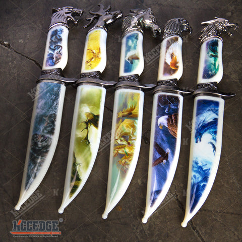 13" COLLECTOR'S HUNTSMAN COLLECTIBLE DAGGER 5 Types Animal Head Pommel Fixed Blade