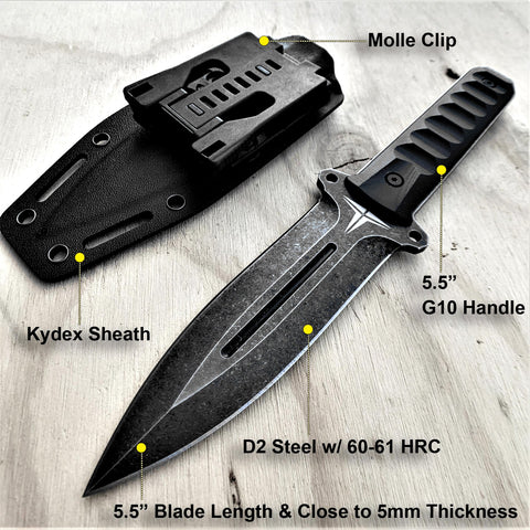 TAKUMITAK 11" Fixed Blade Knife Full Tang D2 Blade 4.71mm Spear Point Blade G10 Handle Kydex Sheath Hunting Knife